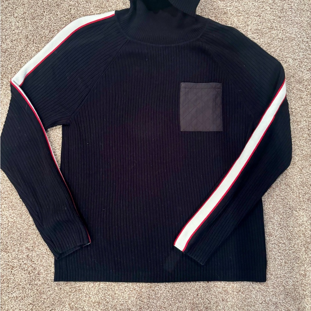 Talbots Black and Red Turtleneck Sweater with Ribbed Texture